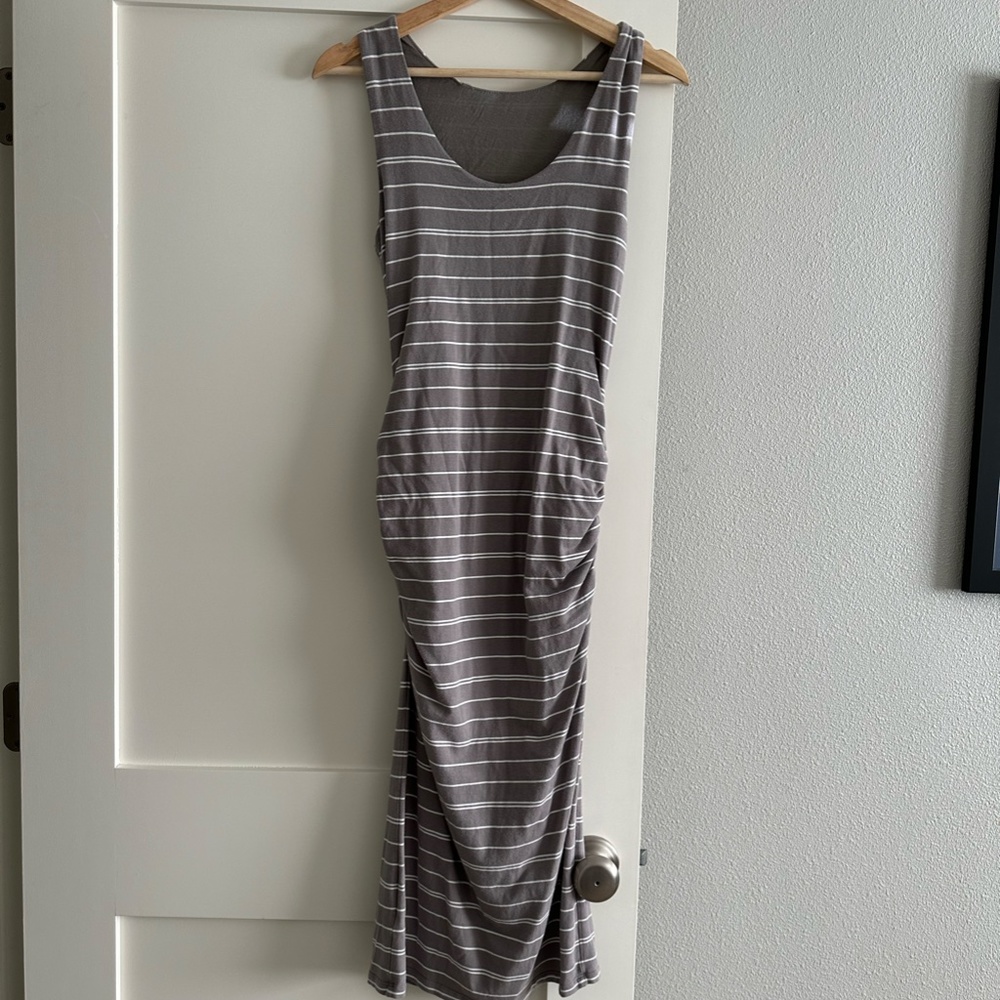 Athleta Women Small Gray and White Striped Midi Dress - Picture 2 of 11